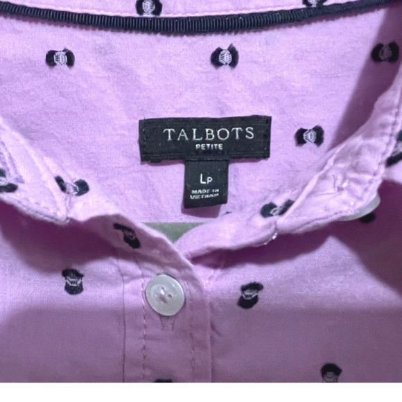 Talbots Petite Lavender Clip Dot Popover Blouse Textured Button Placket Top LP - Picture 6 of 9